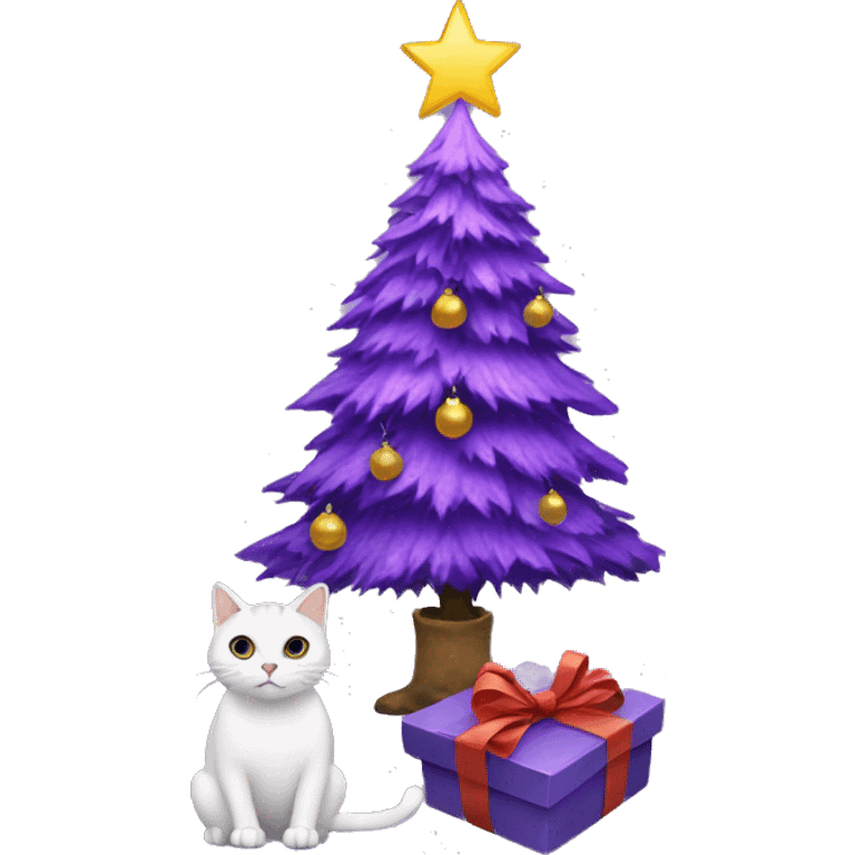 purple christmas tree with a cat emoji