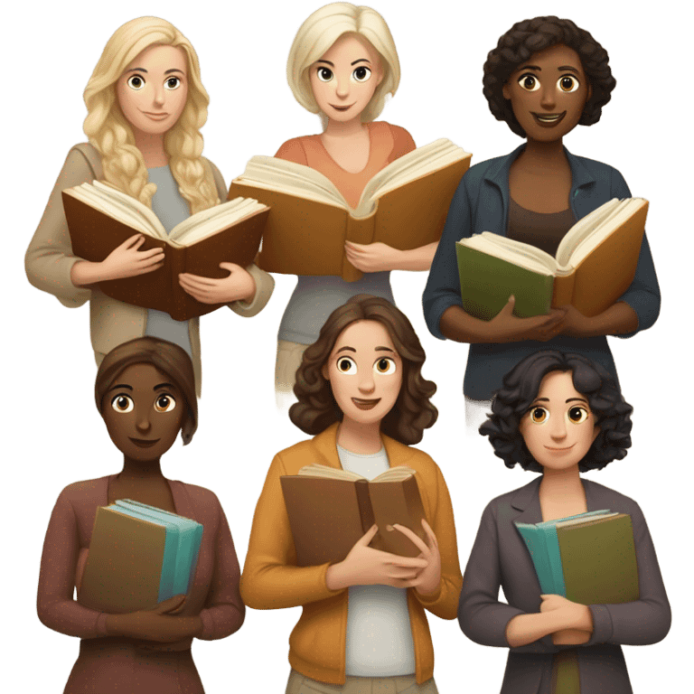 9 Caucasian women and books emoji