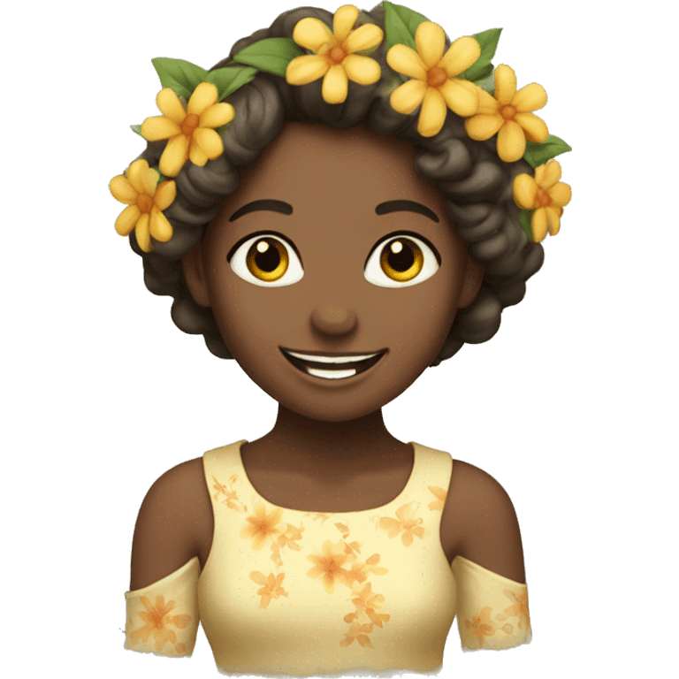 happy girl with flower adornment emoji