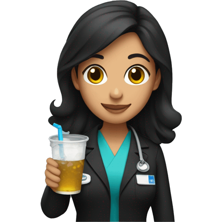 Hispanic woman in black scrubs holding multiple drinks  emoji