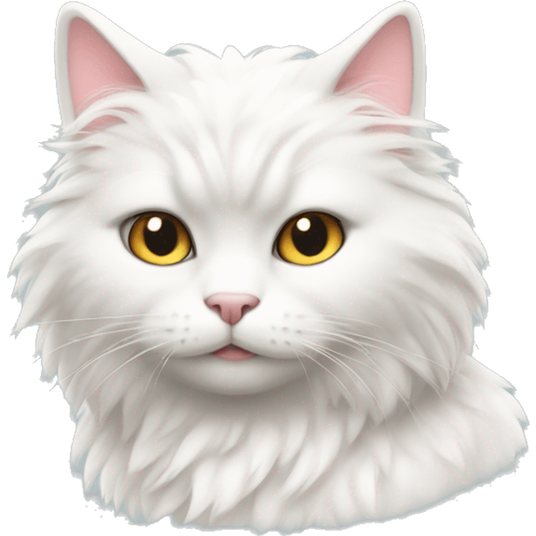 Fluffy white cat with zigzag blush  emoji