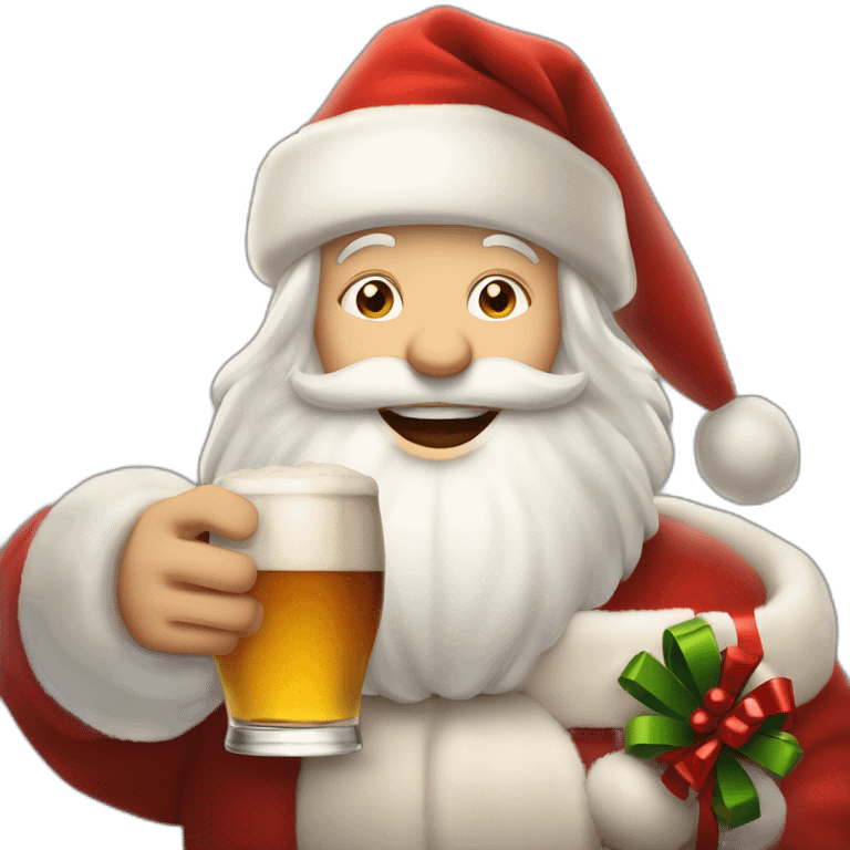 Père Noël qui offre un verre de bière à un enfant comme cadeau emoji