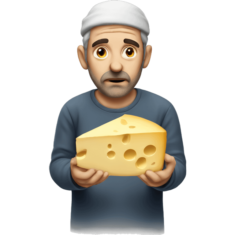 Sad Jewish man holding cheese emoji