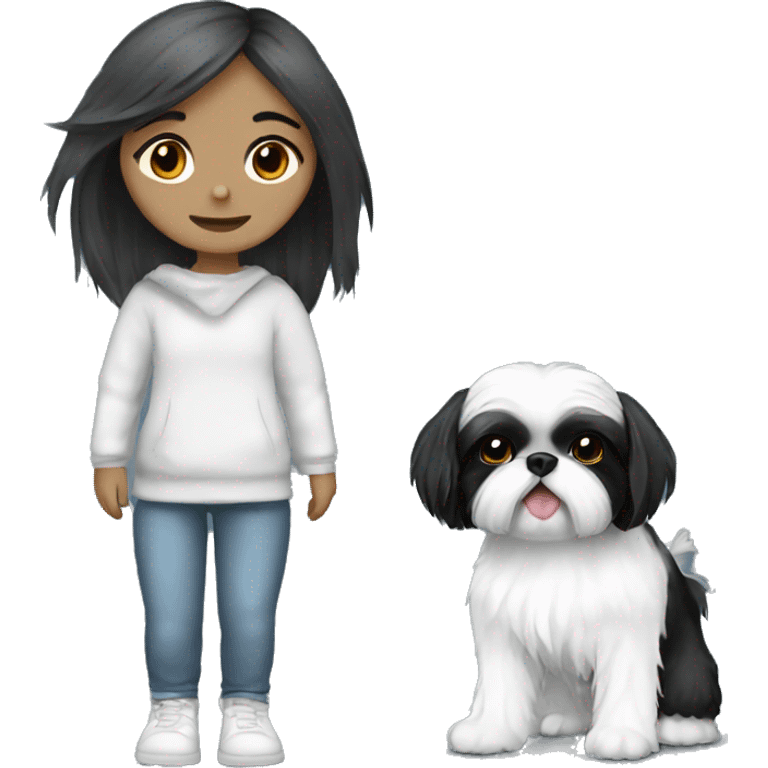 black white shihtzu with girl emoji