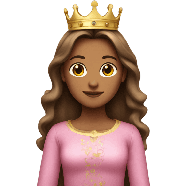 Girl with long brown hair, tanned skin, wearing a crown and pink dress emoji