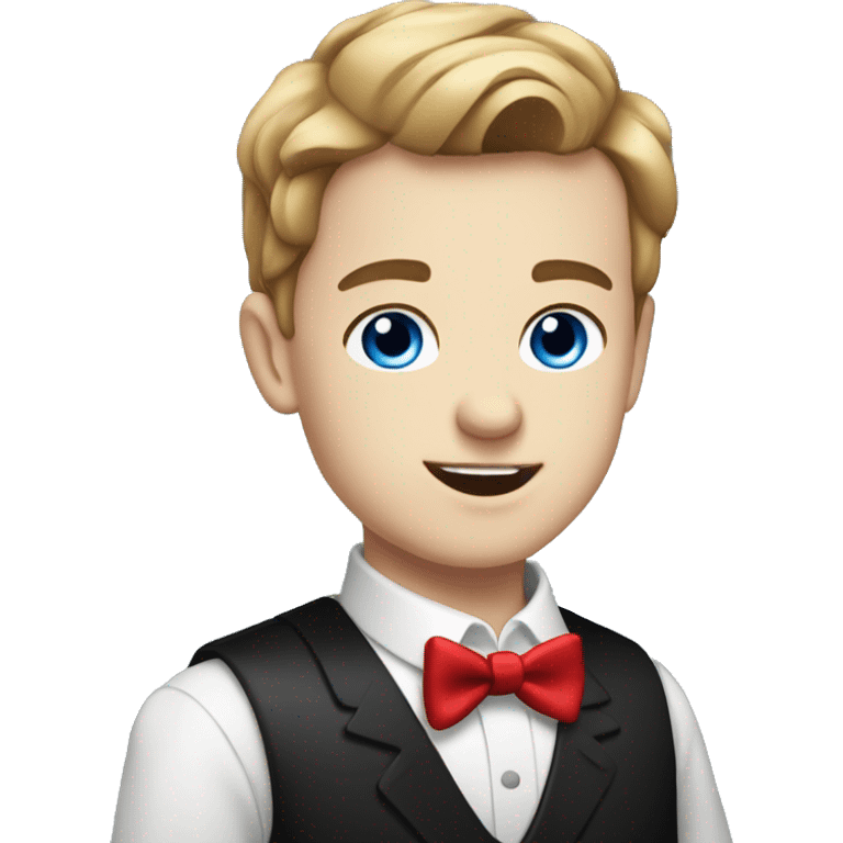 Pretty Pale Boy with Blue eyes, shiny brown hair and wearing Tuxedo with red bowties emoji