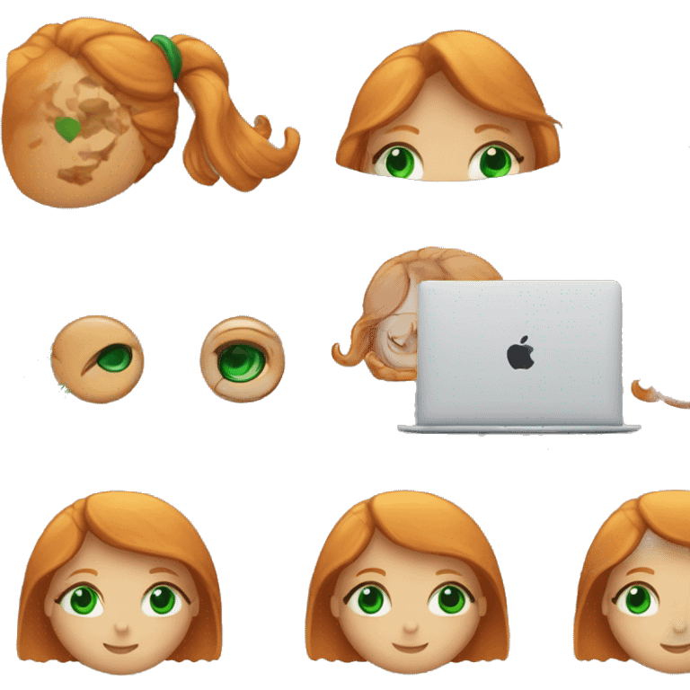 ginger girl with green eyes and a MacBook and DNA strand emoji