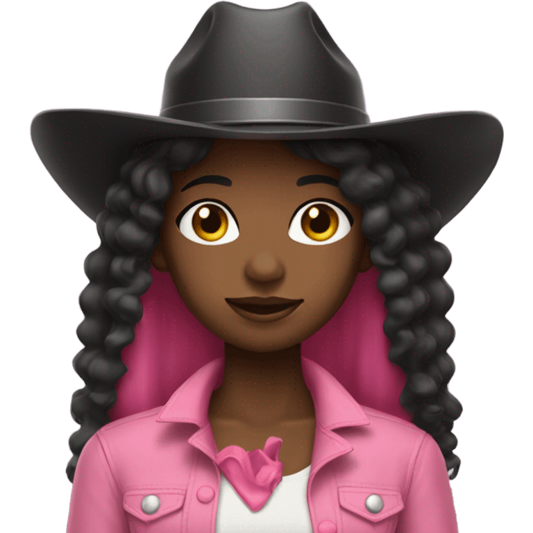 Black girl with long hair wearing a pink cowboy hat  emoji