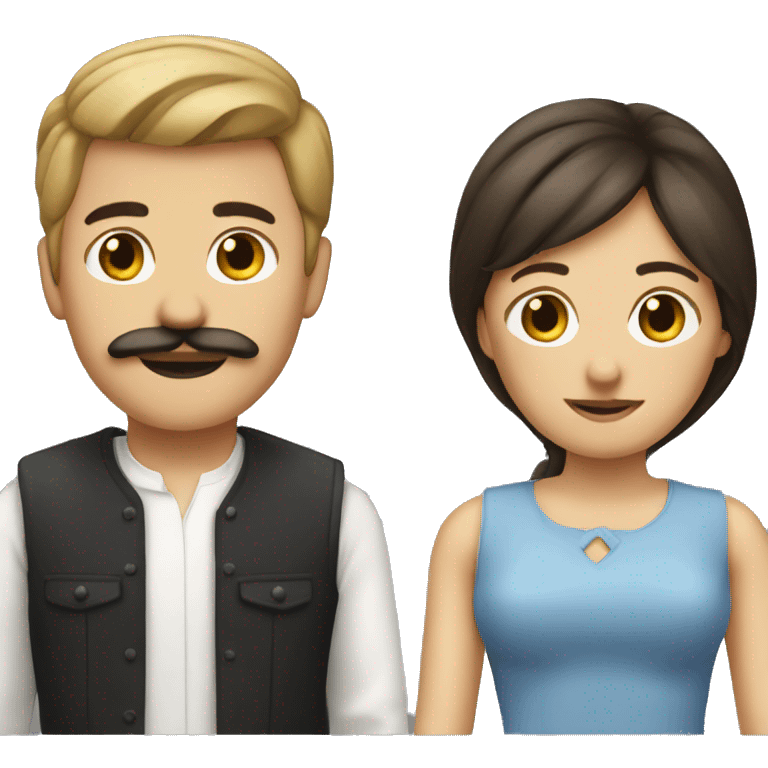 Couple brunette mustache emoji