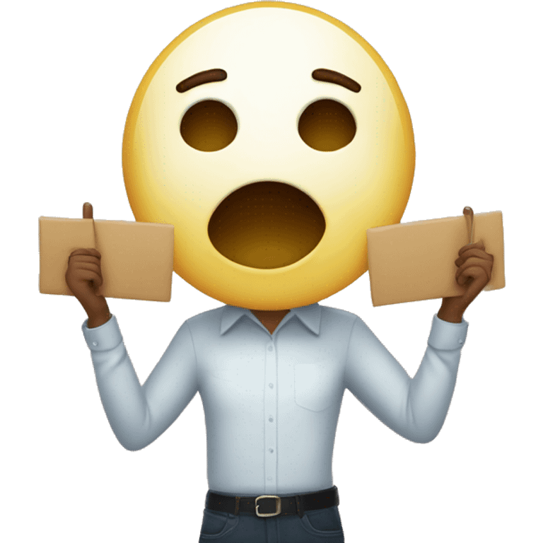 an emojie face holding up a sign that repeats the word "Ja" twice emoji