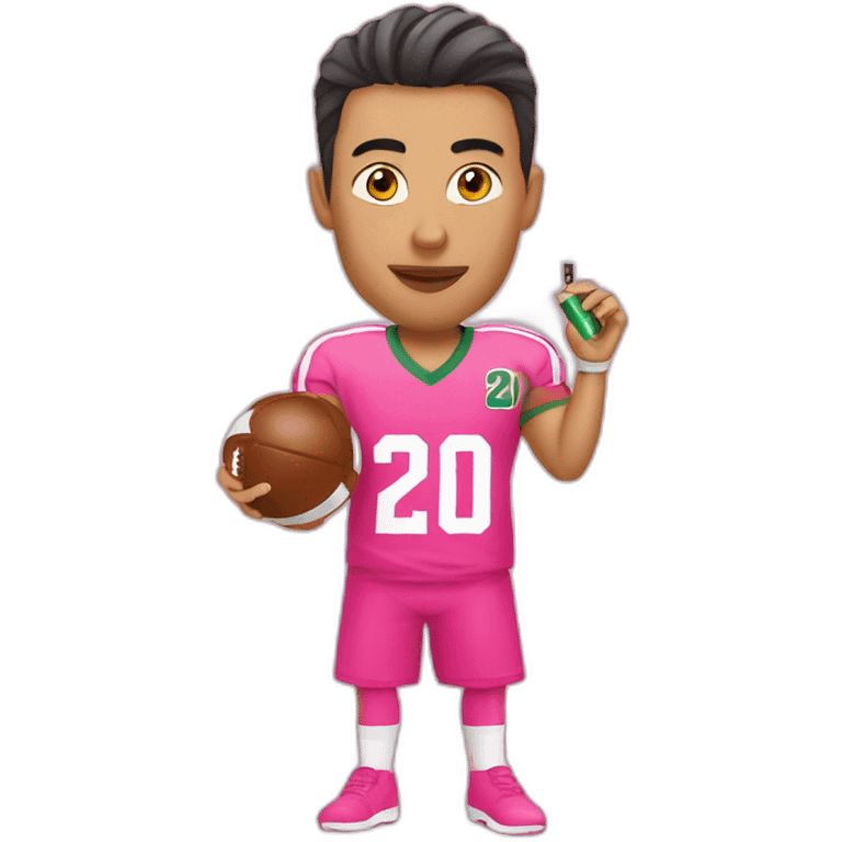 Algerian smoking an electronic cigarette with a pink football jersey emoji