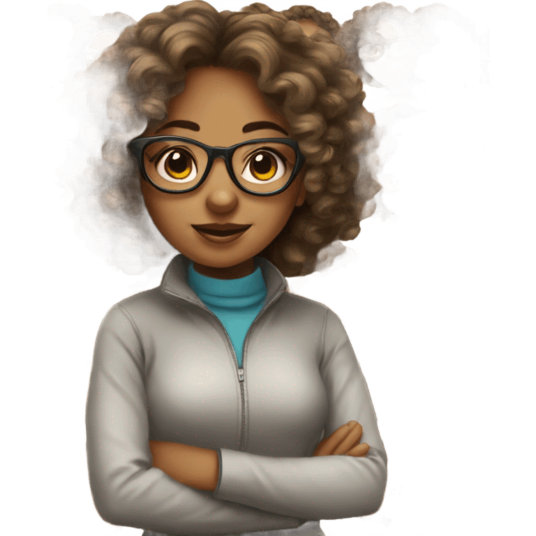 brownskin girl with curly hair and glasses emoji