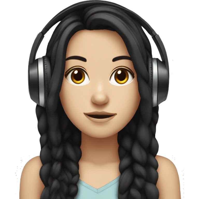 white girl black hair with headphones writing  emoji