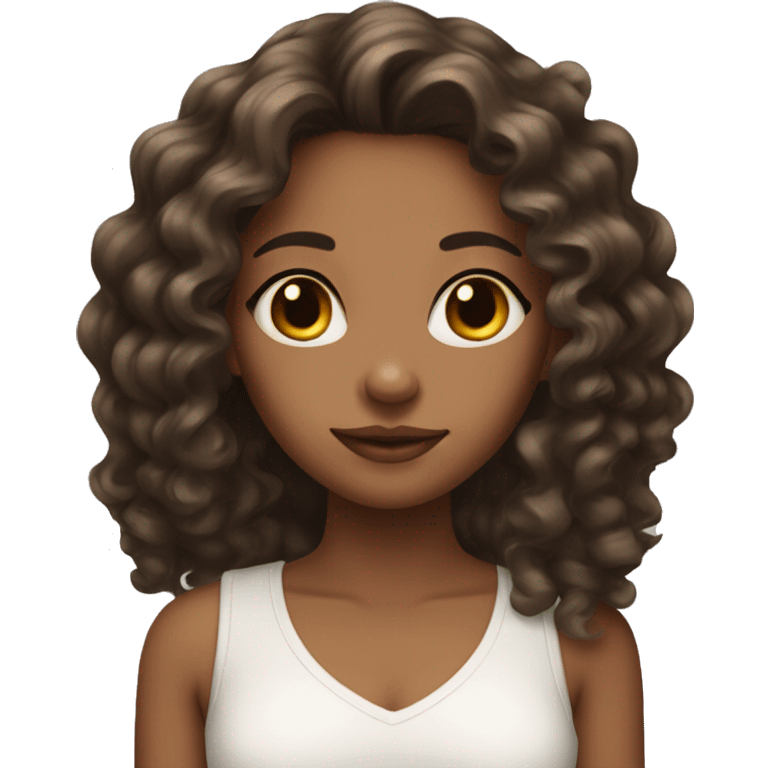 A young woman with light brown skin, black very long curls emoji