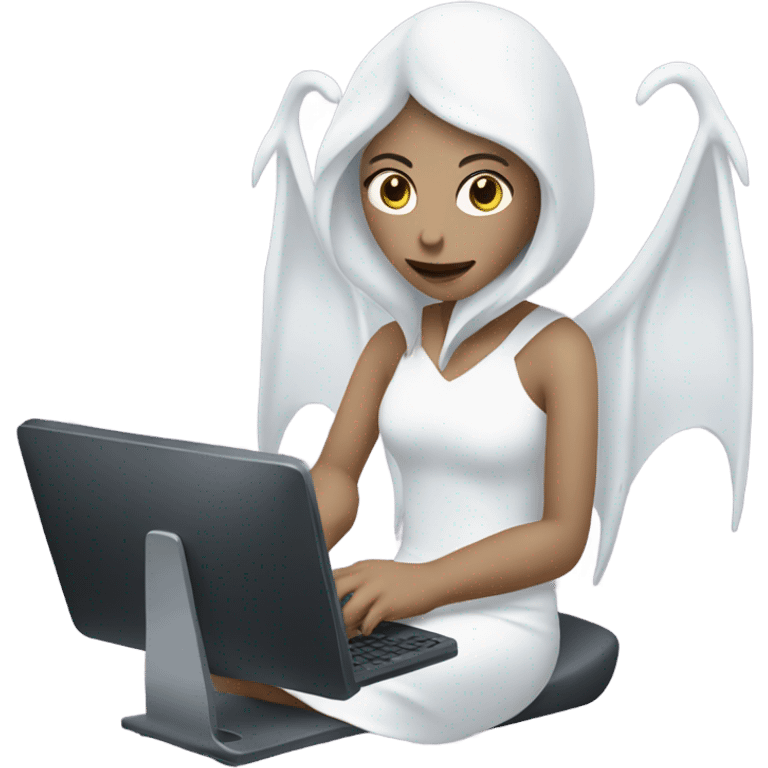 white demon in dress in computer emoji