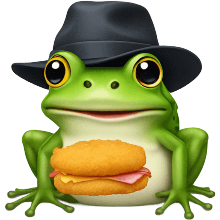 Frog wearing a hat eating a chicken nugget emoji