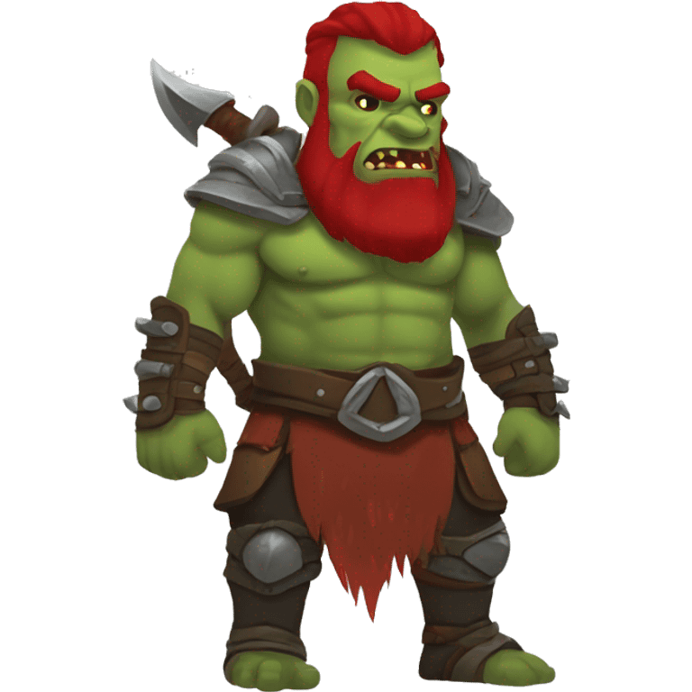 Armored Berserker orc with red beard & red ponytail emoji