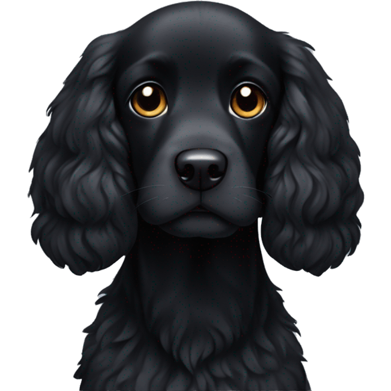 Small completely black spaniel with black fur on his whole face and white fur only on his chest emoji