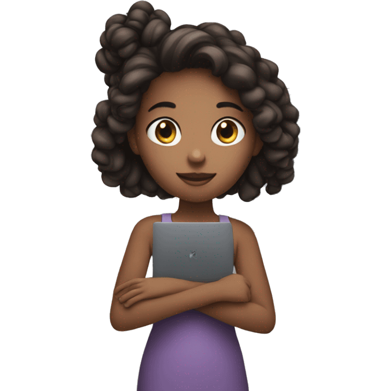 girl wrote on MacBook and with iPhone in hand emoji