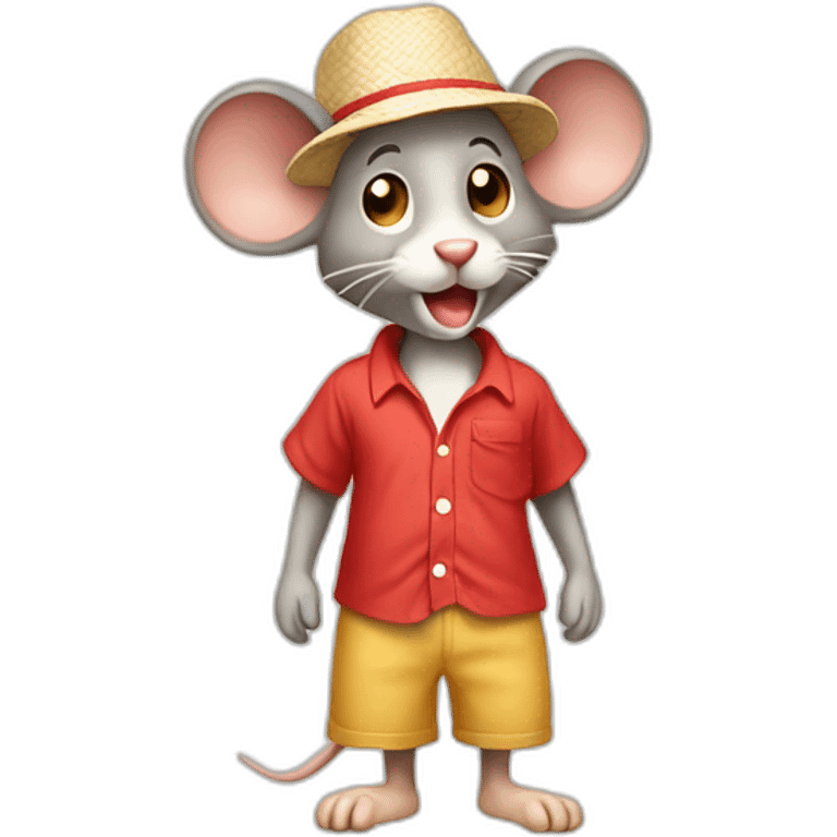 Jerry mouse with red beach shirt and cream hat full body emoji