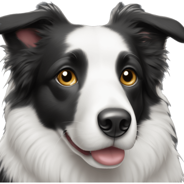 Black and white border collie with white around both eyes and a black stripe down the middle of her face. emoji