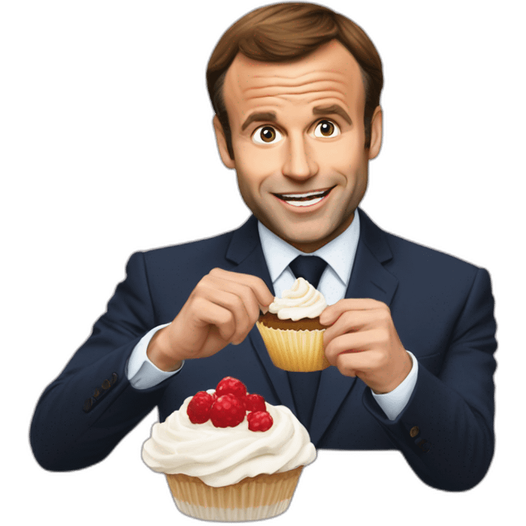 Macron qui mange un cupcake emoji