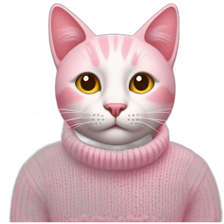 Pink cat wearing white knitted sweater emoji