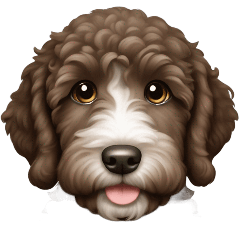 Dark brown and sable labradoodle puppy with white patch on chest emoji