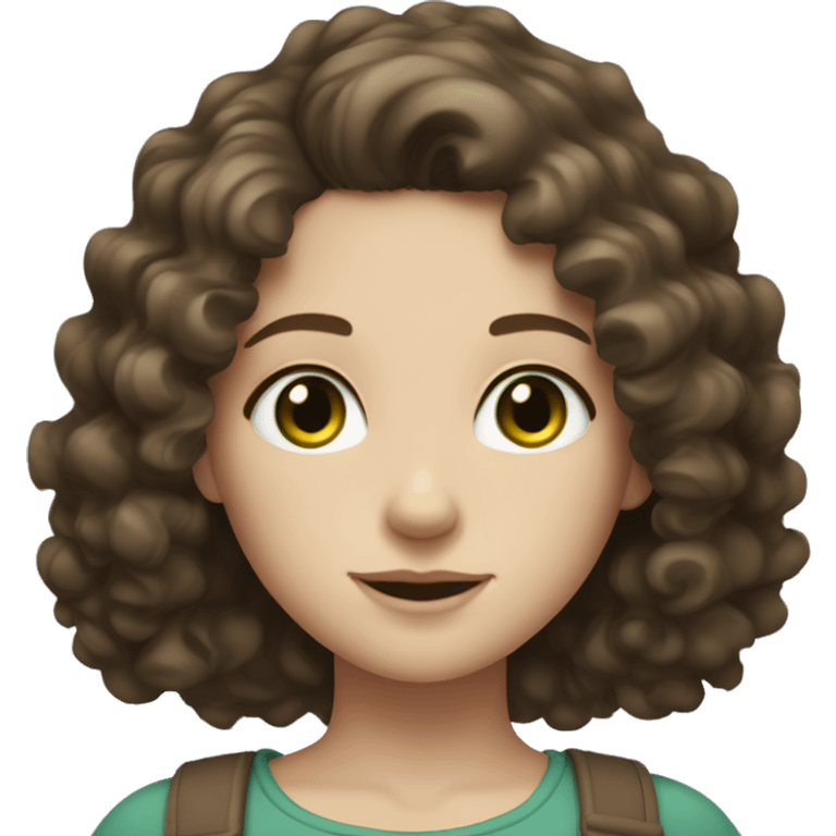 girl with pale skin green eyes dark brown curly hair shoulder length and freckles emoji