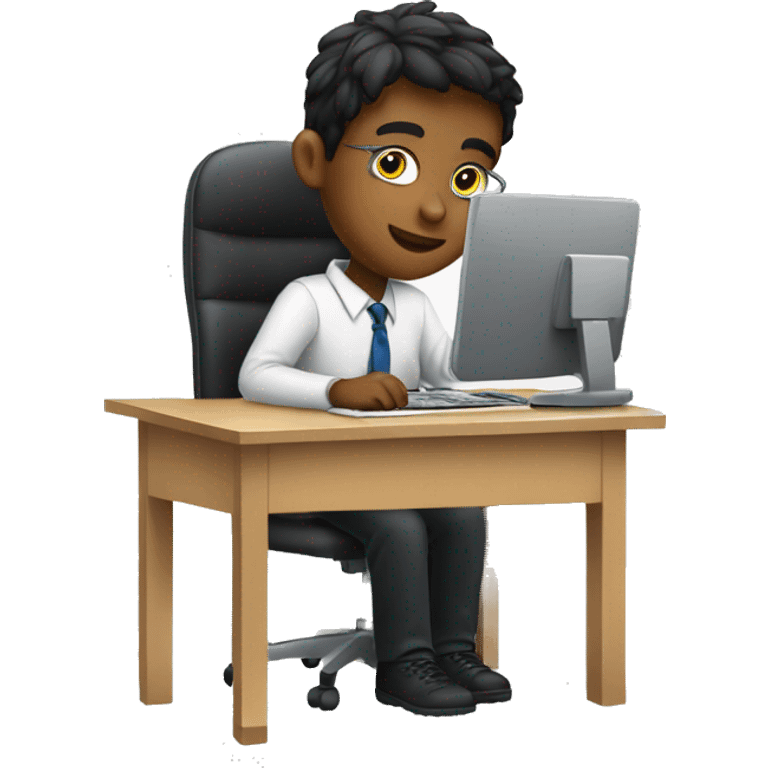 schoolboy sitting at desk, working at computer emoji