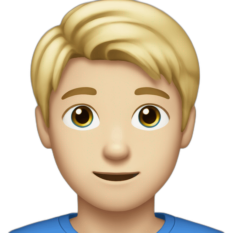 Blond (almost brown) and straight hair boy with blue (a bit greyish) eyes. He is 16 years old  emoji