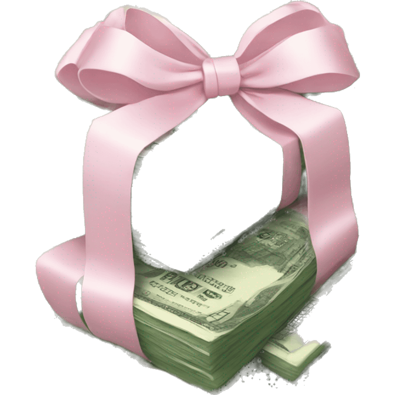 stack of money wrapped in a light pink bow emoji