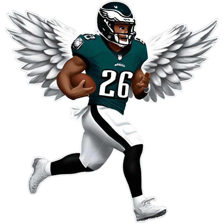 Philadelphia Eagles running back Saquon Barkley number 26 with eagle wings flying emoji