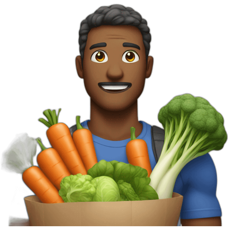 a pumped-up man with vegetables in his hands emoji