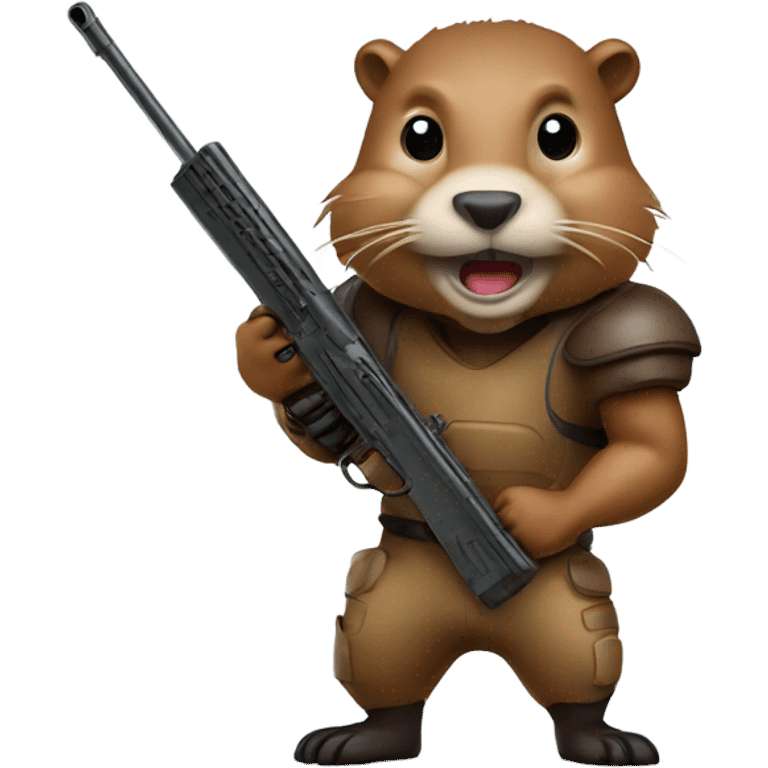 Beaver in football pads with a rifle emoji