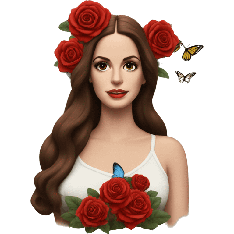 Lana del Rey with butterflies and red roses  emoji