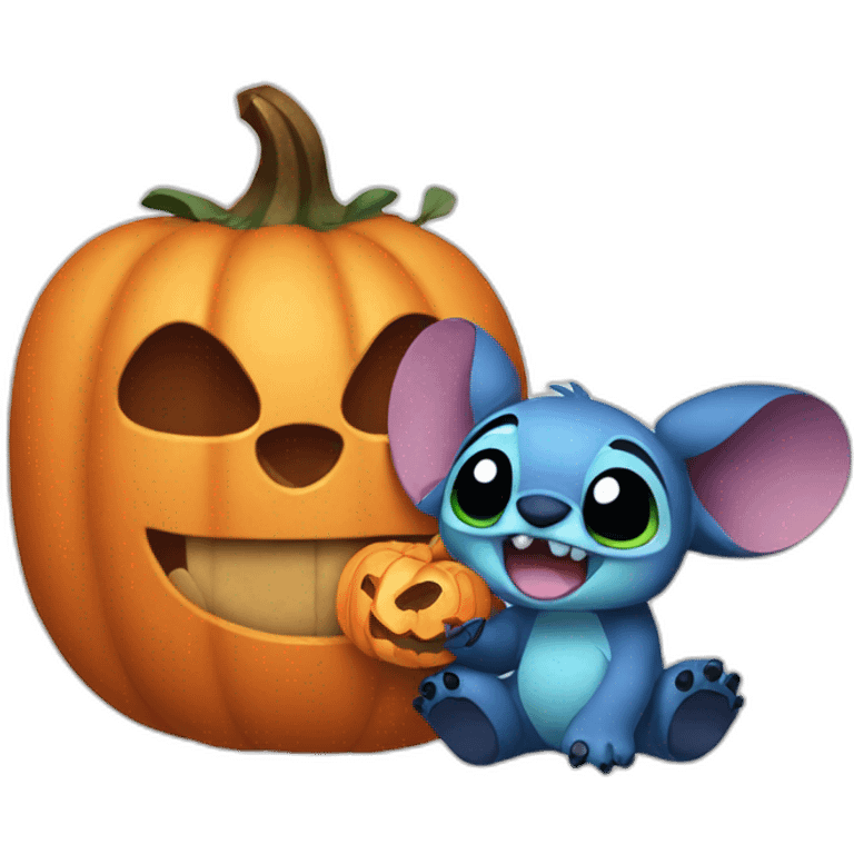 Stitch holding a chumpkin emoji