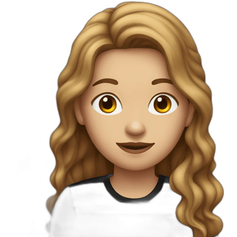 woman with long wavy light brown hair wearing black stripy t-shirt emoji