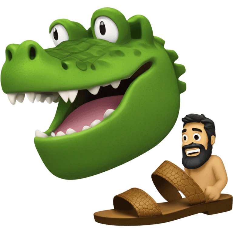 A croc sandal yelling at a guy with a small beard emoji