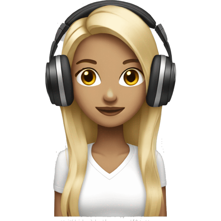 blonde dj girl straight hair with beige headphones emoji