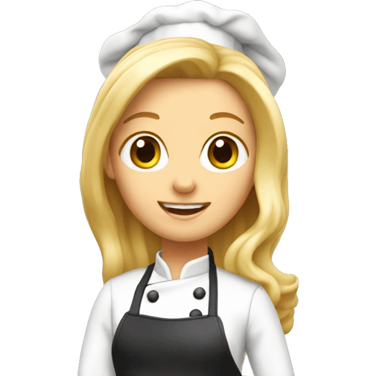 A blond long hair pastry chef making a cake emoji