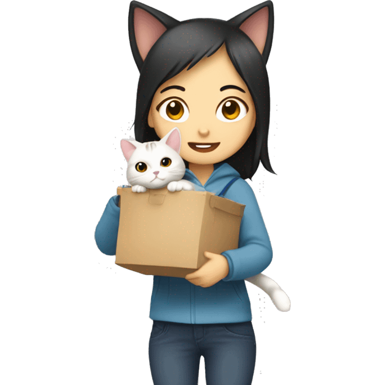 Cat carrying by Asian girl emoji