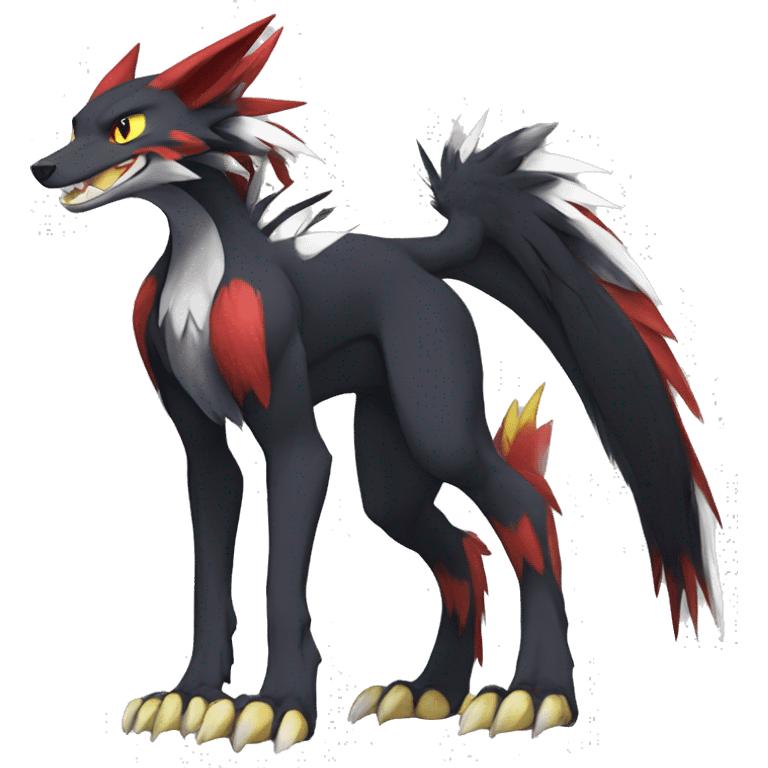 Anthro Cute cool black red white yellow nargacuga-sergal animal hybrid Fakemon full body emoji