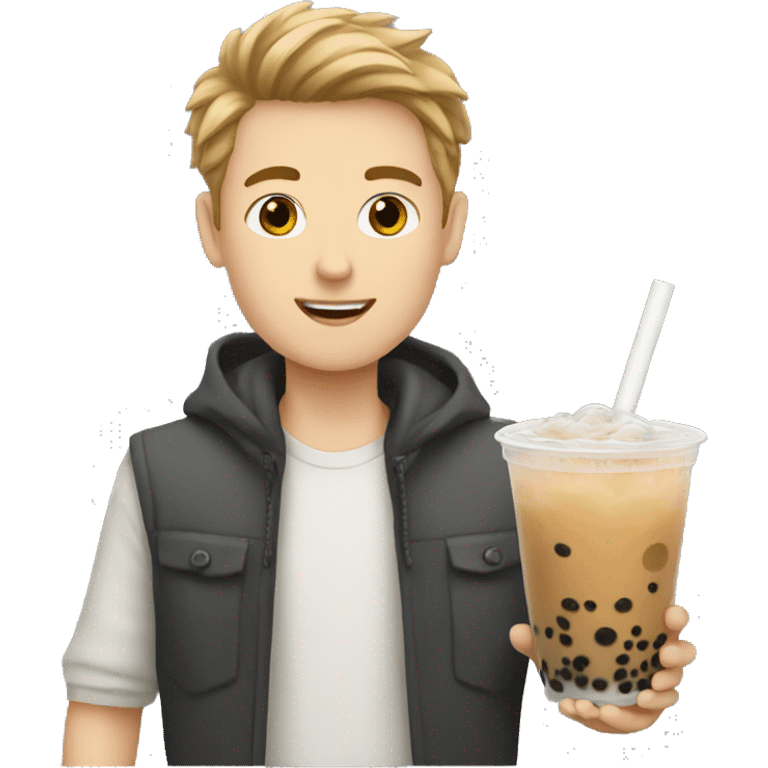 white boy with boba tea emoji