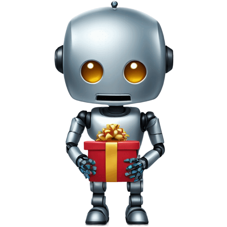 a robot holding a festive emoji emoji