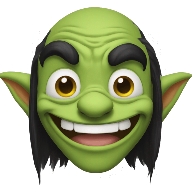 goblin dark long dark hair goofy smile emoji