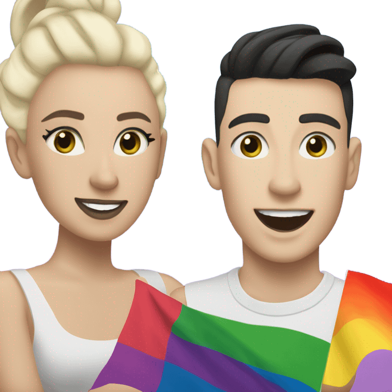 Blonde girl and James Charles holding pride flag emoji