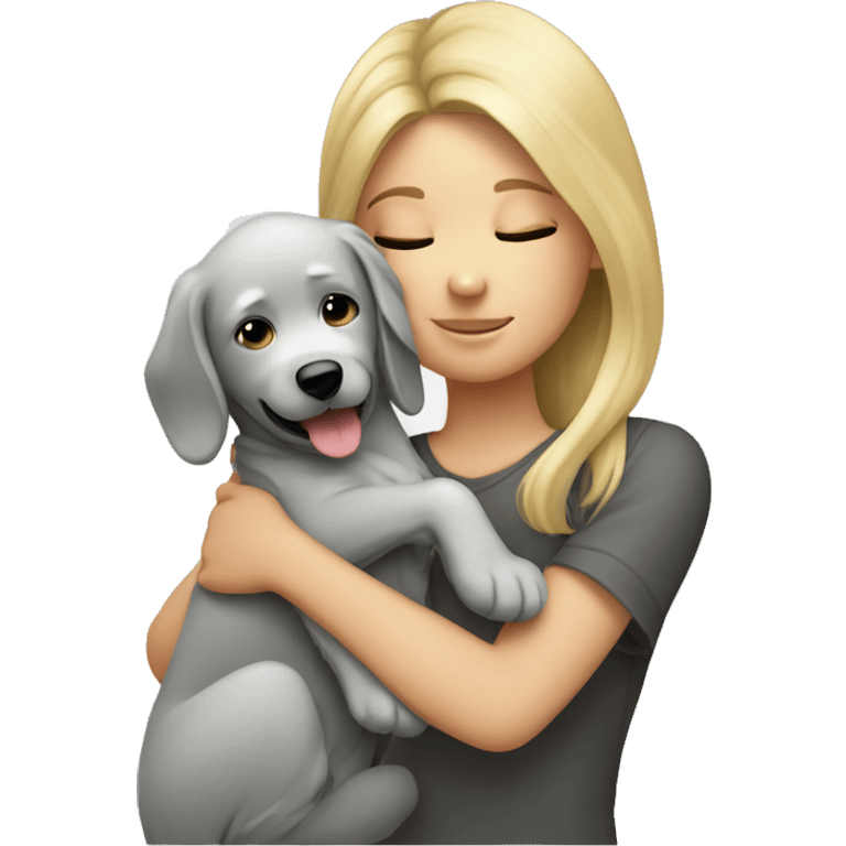 Girl blond hair cuddling with grey dog  emoji