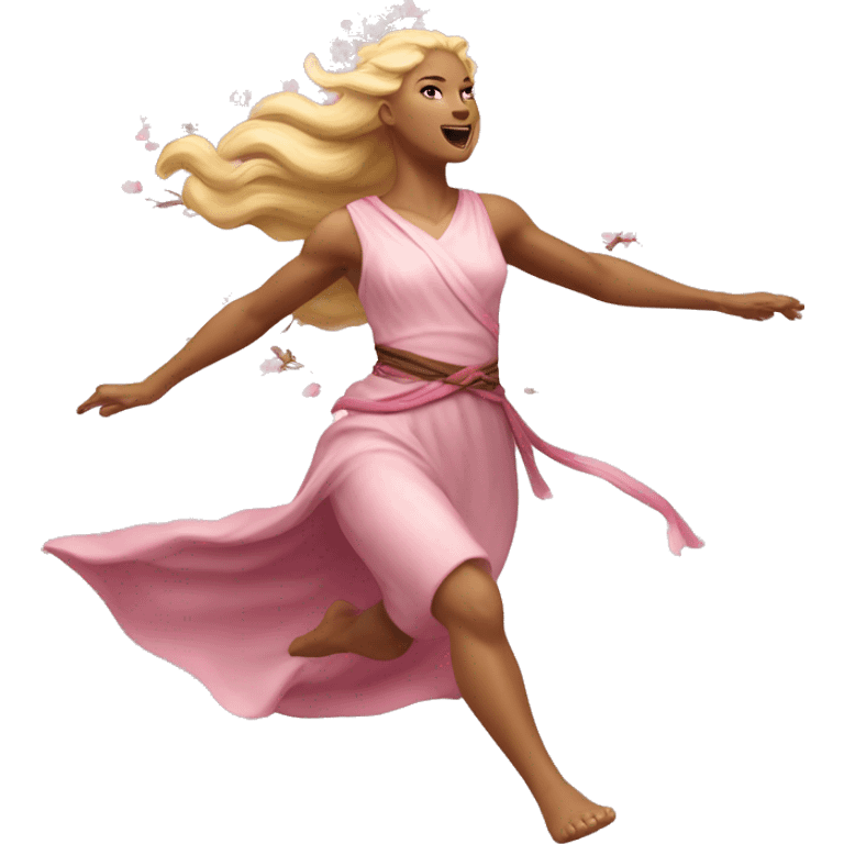 blonde cherry blossom Pagan goddess sprinting, with a large stride and arms outstretched emoji