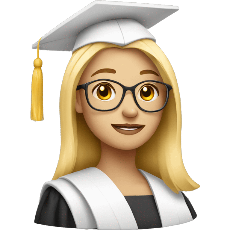 White skin blond female student with phd graduation hat emoji